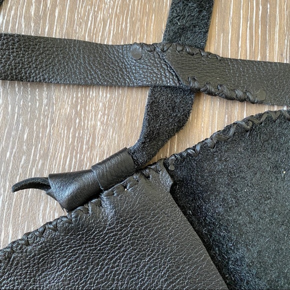 LEATHER Crossbody Sling Hand Made Black Purse Bag - Picture 4 of 7